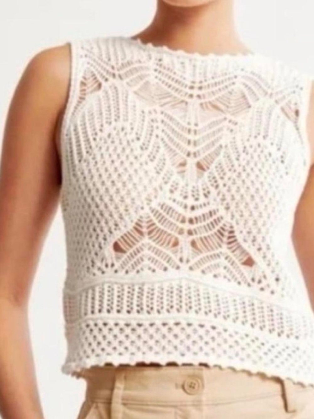 Crochet Knit Sleeveless Shell Top